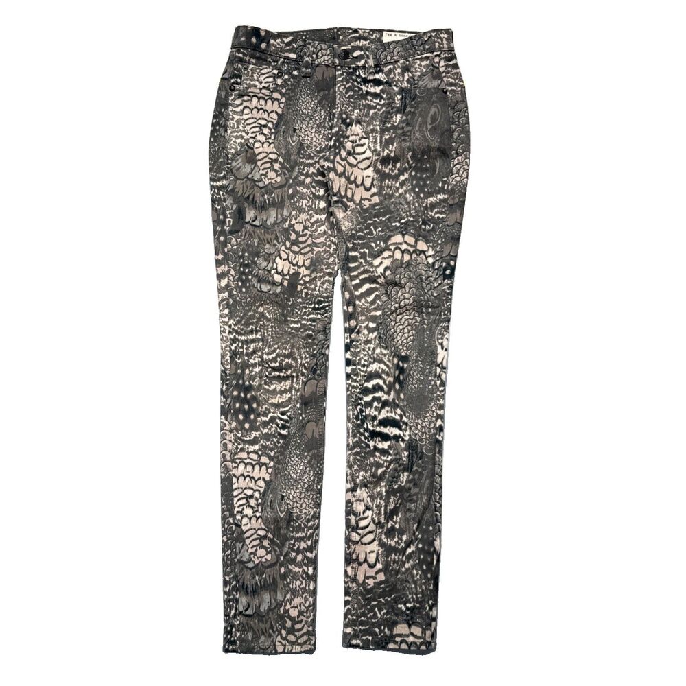 Rag & Bone Legging Jeans Green Feather Print Muted Camo Skinny - Size 25 (27x29)